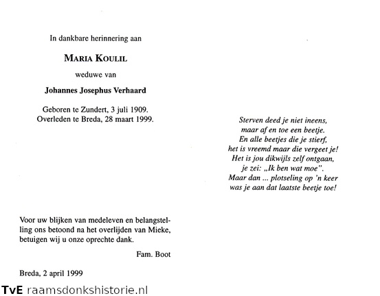Maria Koulil- Johannes Josephus Verhaard